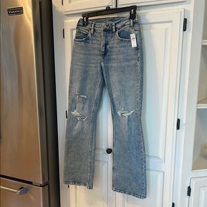 GAP Blue Flare Wide Leg Jeans with Distressed Details